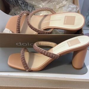 NWT Dolce Vita Pink Beaded Double-Strap Block Heel Sandals size 8